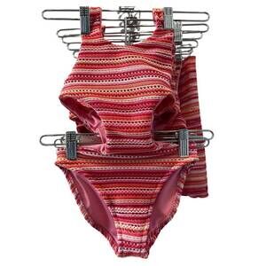 NEW LES TOUT PETITS girl's papaya stripe monokini in multi